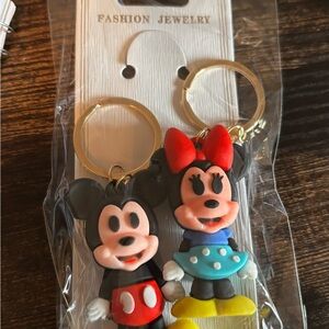 Disney Mickey & Minnie Keychain Set - Red, Yellow, Blue, Teal, Black